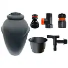 Duży ozdobny zbiornik na deszczówkę Aquacan, antracyt, 360L + kran + zestaw przyłączy